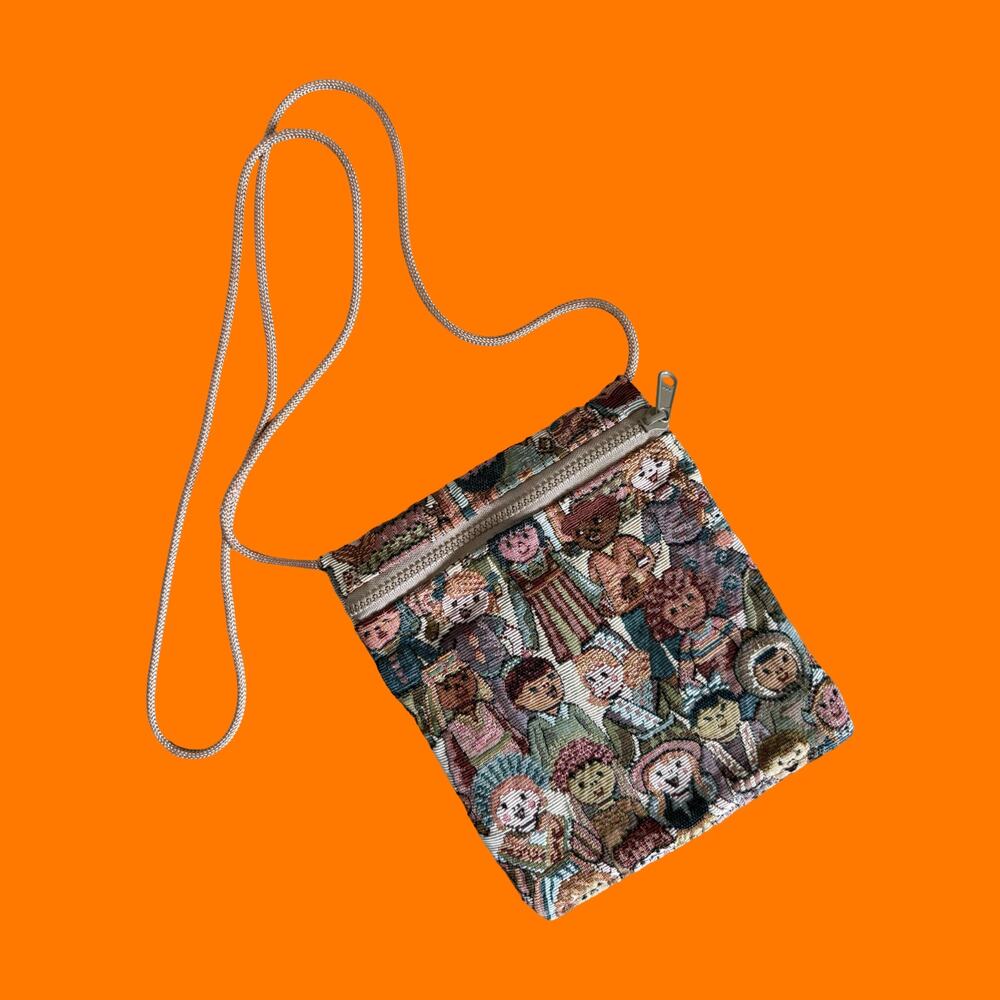90's vintage tapestry people print art teacher crossbody bag